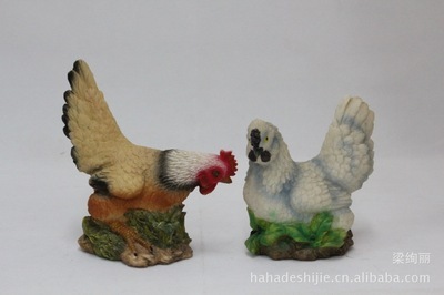 田园风情 树脂家禽公鸡母鸡摆设工艺品4936详解